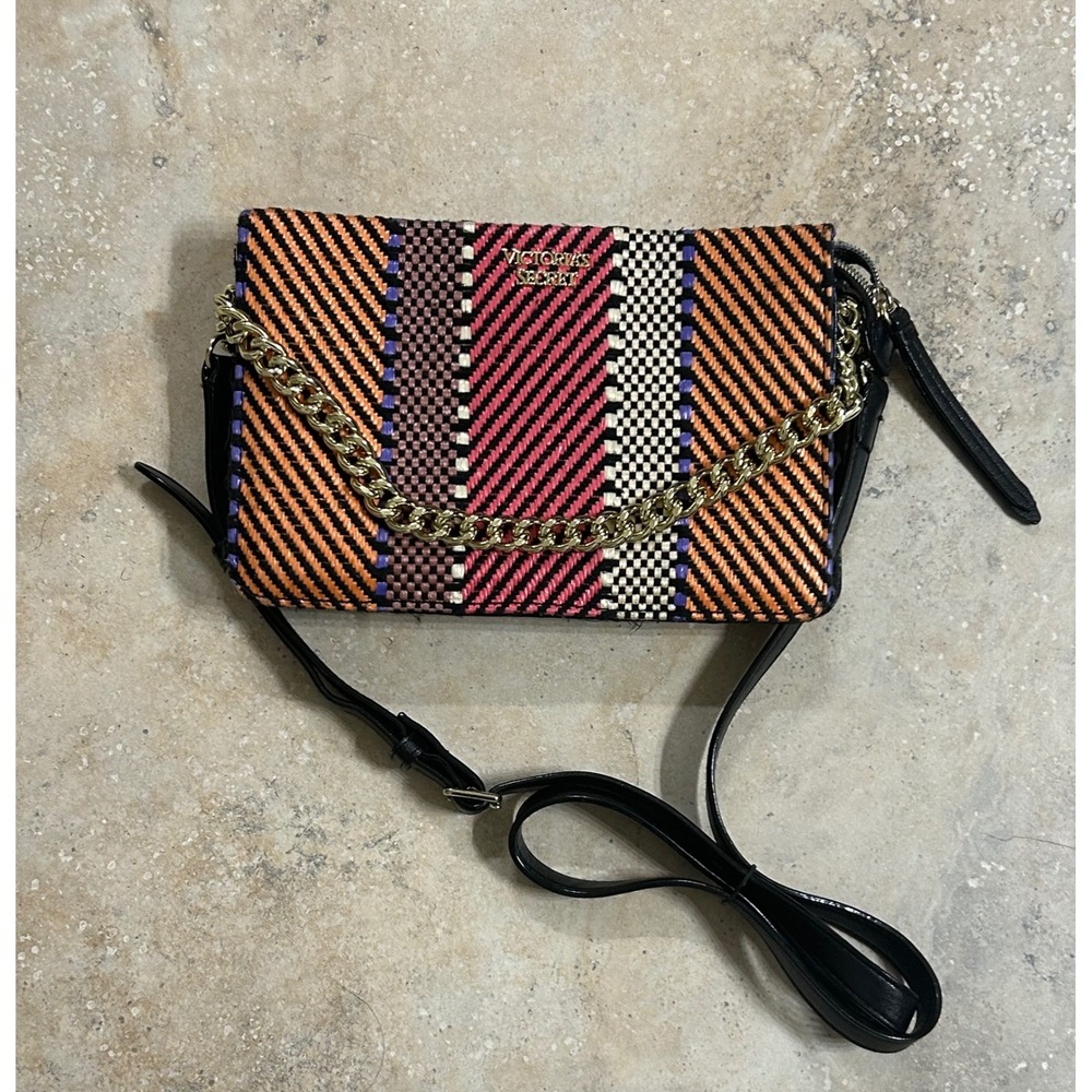 Victoria's Secret Y2K Crossbody Bag Woven Multicolored Striped Chain Strap Purse